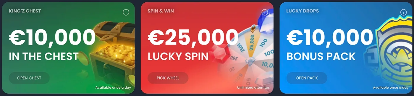 King’z Chest, Spin and Win, and Lucky Drops promotions