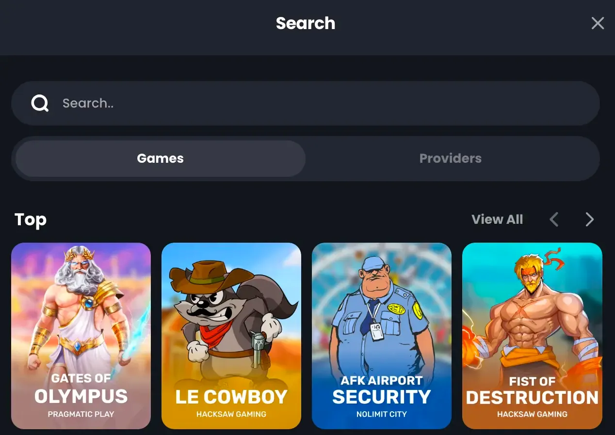 BitKingz casino lobby game search and category filters